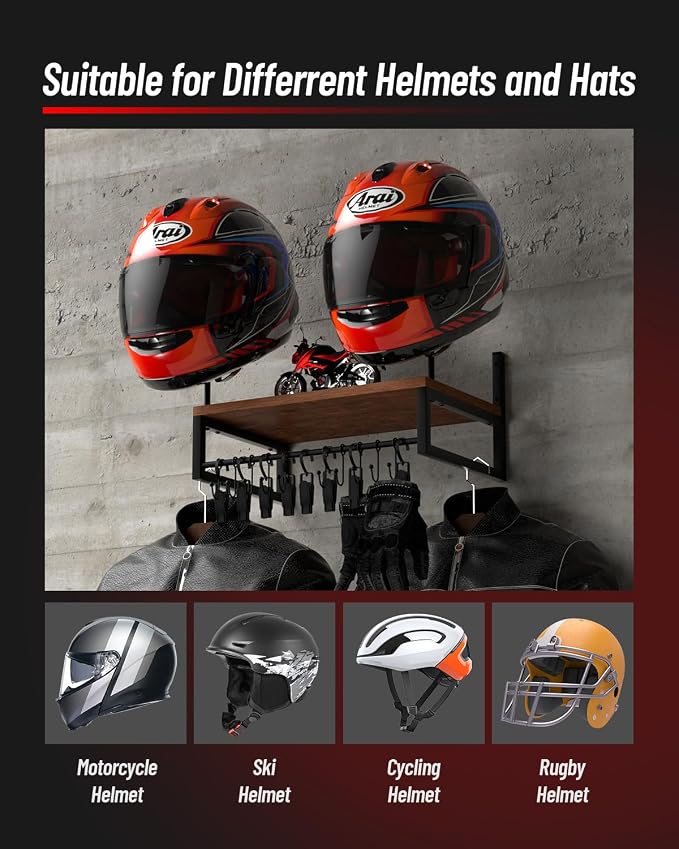 Vieshful Motorcycle Helmet Holder Wall Mount, Helmet Organizer Rack - Image 5