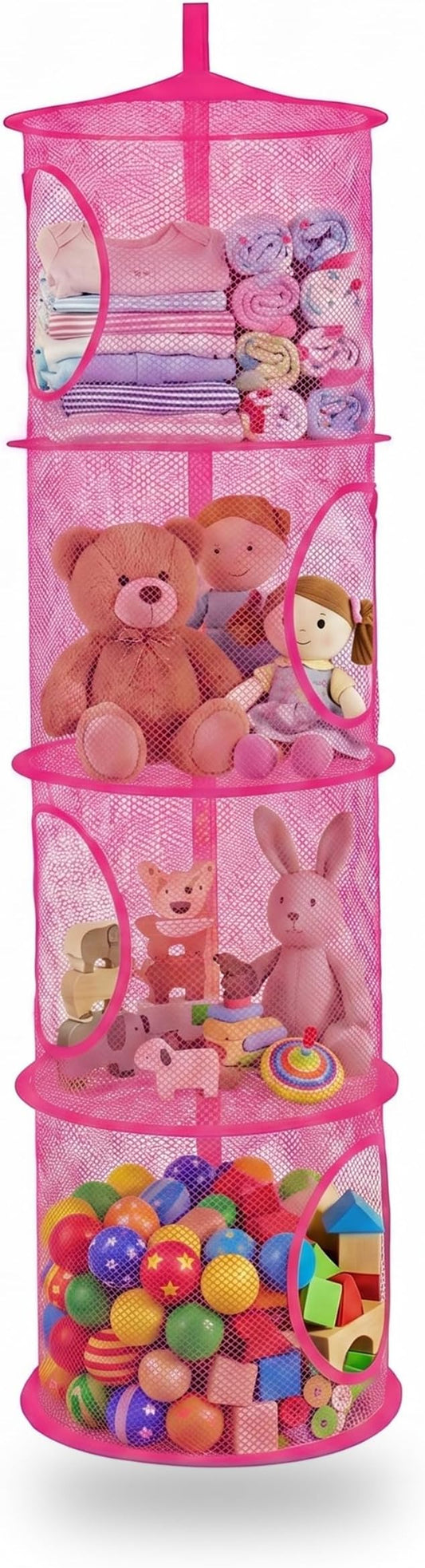 Hanging Stuffed Animal Storage Hammock Net 4 Tiers, Hot Pink | Hanging Mesh by coastalrose