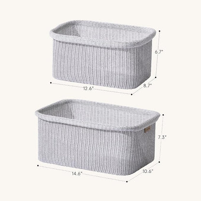 La Jolie Maison Blended Fabric Storage Baskets Set of 2, Rectangle Knitted - Image 4