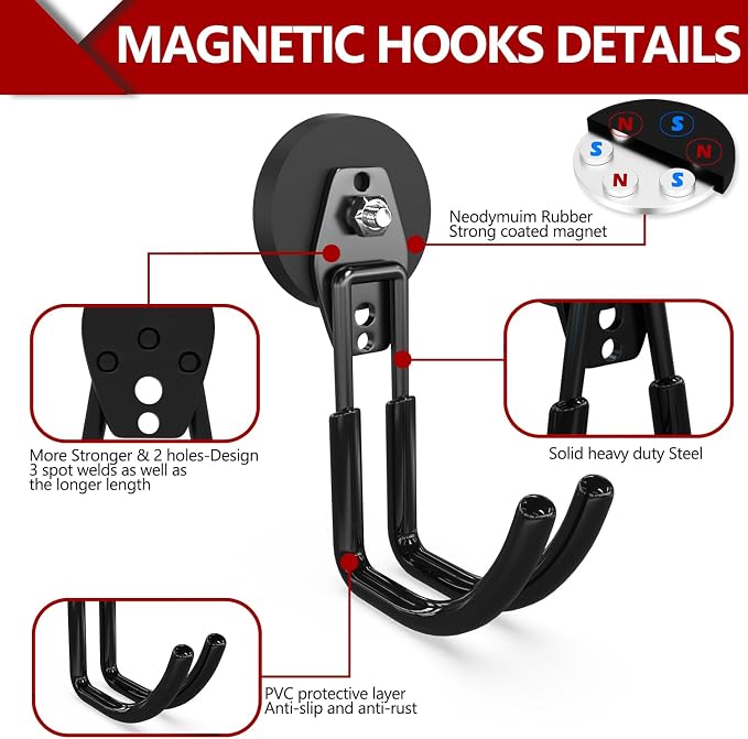 3-H Heavy Duty Magnet Garage Hooks 4 Pack, J Shape Strong Magnetic Hooks - Image 4