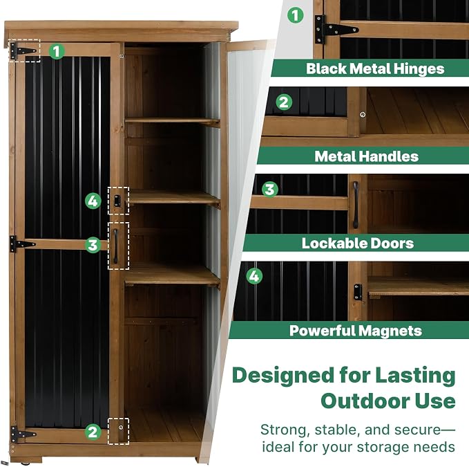 Ketive Outdoor Storage Cabinet, Tall Tool Garden Cabinet - Image 5