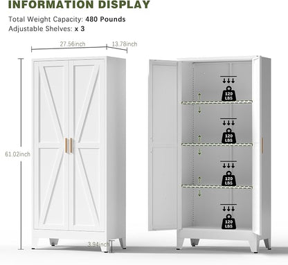 COFaR White Farmhouse Storage Kitchen Pantry Cabinet - Image 2