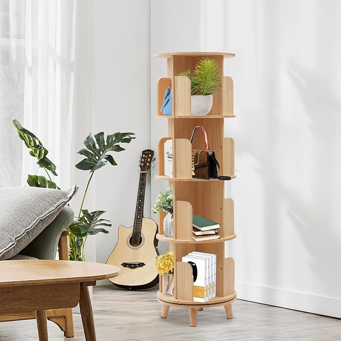 4 Tiers Rotating Bookshelf 360 Display Floor Standing Storage Rack - Image 4
