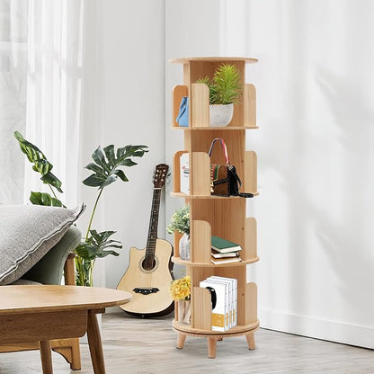 4 Tiers Rotating Bookshelf 360 Display Floor Standing Storage Rack - Image 4