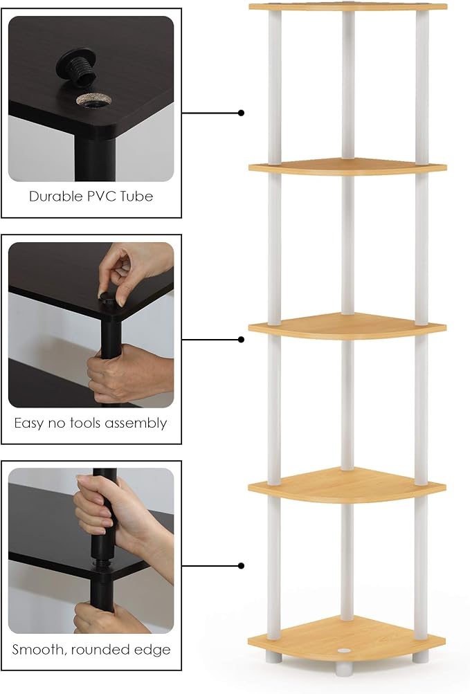 Furinno Turn-N-Tube Corner Shelf Set of 2, 5-Tier Corner Bookshelf, Open - Image 6