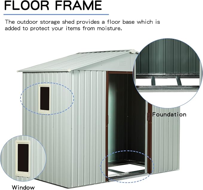 Outdoor Metal Storage Shed Window Ventilation Foundation Frame Waterproof - Image 2