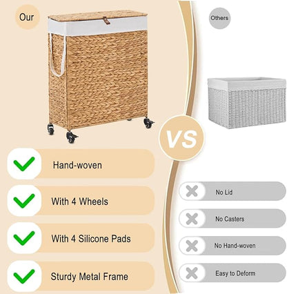 Rolling Laundry Hamper with Lid and Wheels, Slim Laundry Basket with Removable - Image 9