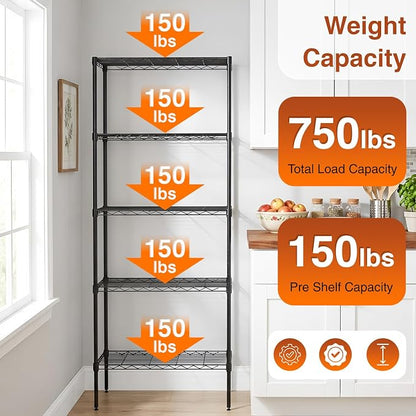 BestOffice | 5-Tier Wire Shelf | 14" x 24" x 60" | Black | Storage Shelves - Image 5
