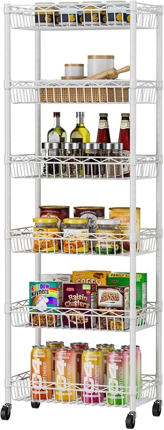 6 Tier Basket Shelf Wire Shelving Unit Adjustable Storage Shelves Big Basket by Golpart