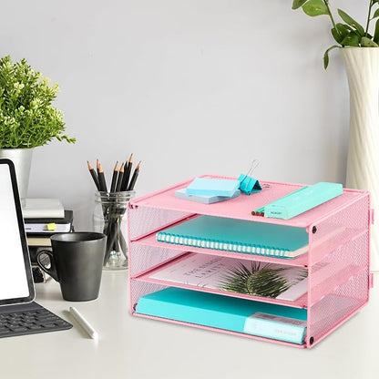 EASEPRES Paper Organizer Tray, 3 Tier Mesh Desk File Organizer Letter Sorter - Image 6