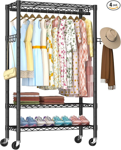 Heavy Duty Clothes Rack Rolling Garment Rack, 3 Tier Adjustable Wire Shelving by Golpart