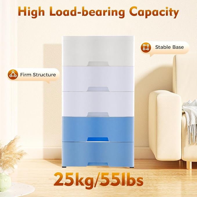 Plastic Drawers Dresser Storage Cabinet, Movable Vertical Chest of Drawers in - Image 5