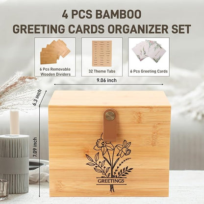 Large Bamboo Greeting Card Organizer Box - Image 2