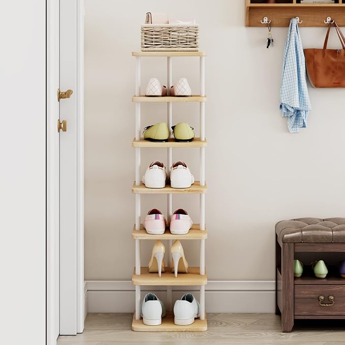 AZERPIAN Shoe Rack 7 Tier Vertical Storage Organizer Narrow Metal Slim Shelf - Image 2
