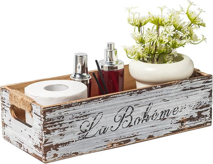 TIMRIS Farmhouse Distressed Wooden Storage Box, Rustic Bathroom Decor Box by TIMRIS