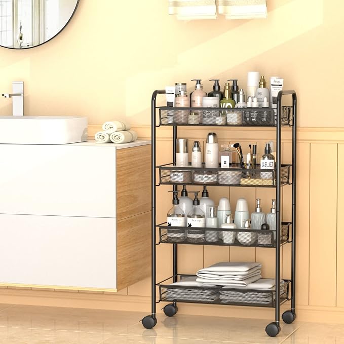 4-Tier Mesh Rolling Cart - Image 5