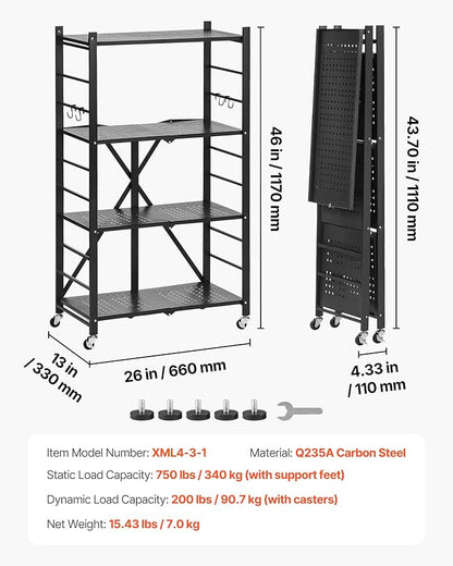 VEVOR 4-Tier Foldable Storage Shelf, 26W x 13D x 46H Inch Folding Metal Rack - Image 3