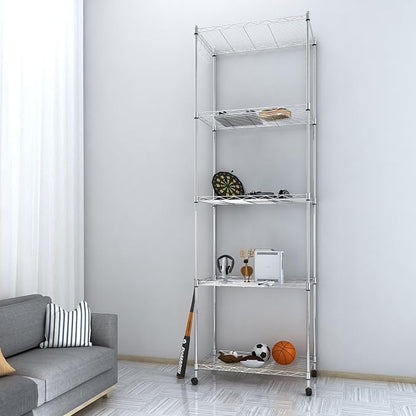 Homdox 5 Tier Steel Wire Shelving Unit on Wheels, Chrome Shelves - Image 4