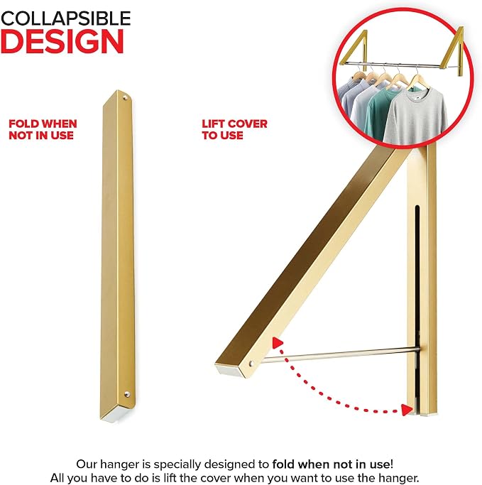 Double Foldable Clothing Rack w/ Extension Rod, Wall-Mounted Retractable - Image 3