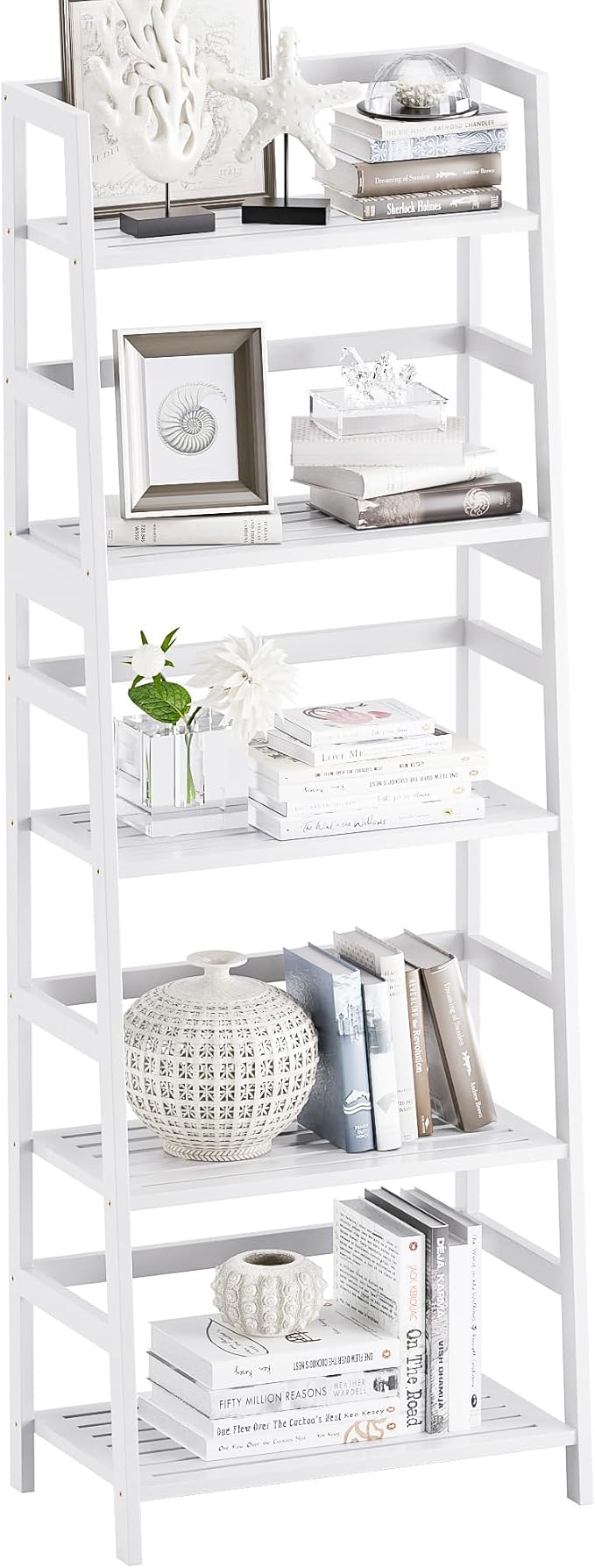 Ladder Shelf, 5-Tier Bookshelf, All Bamboo Heavy Duty Bookcase, Freestanding by VOVALACraftingDreamHomes