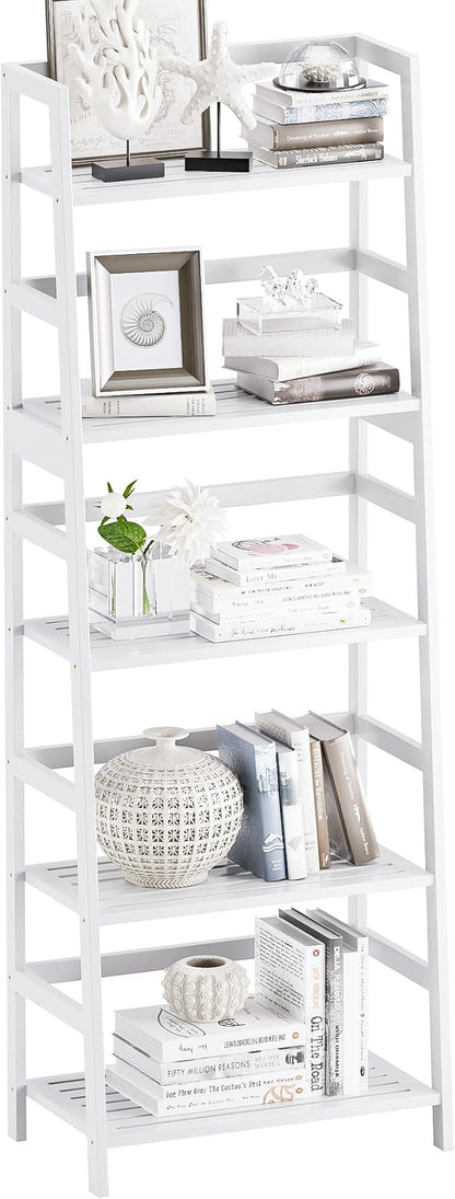 Ladder Shelf, 5-Tier Bookshelf, All Bamboo Heavy Duty Bookcase, Freestanding by VOVALACraftingDreamHomes