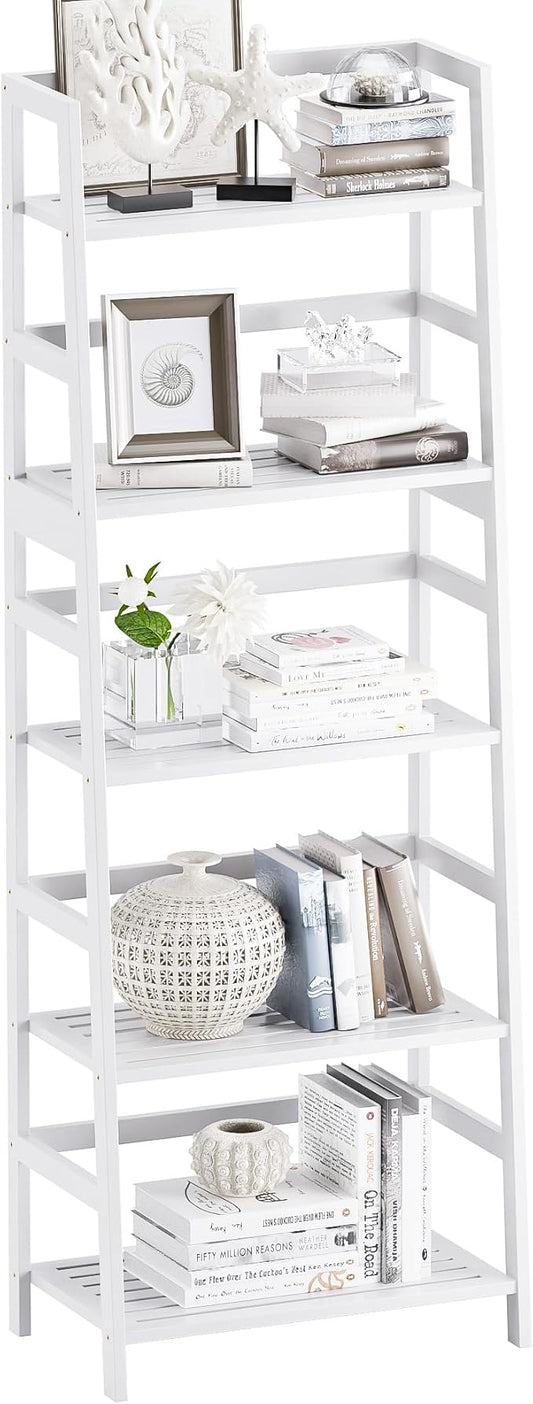 Ladder Shelf, 5-Tier Bookshelf, All Bamboo Heavy Duty Bookcase, Freestanding by VOVALACraftingDreamHomes