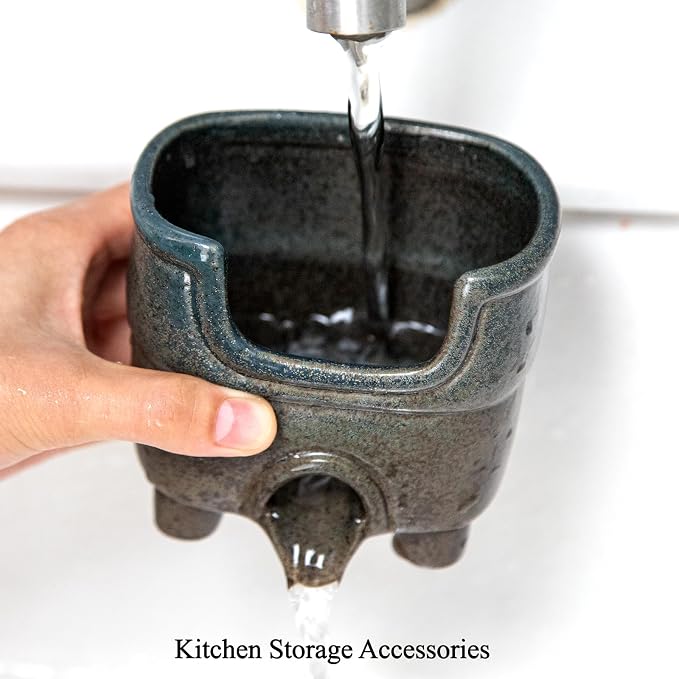 Ceramic Sponge Holder with Drainage, Farmhouse Sink Caddy Organizer, Self - Image 2