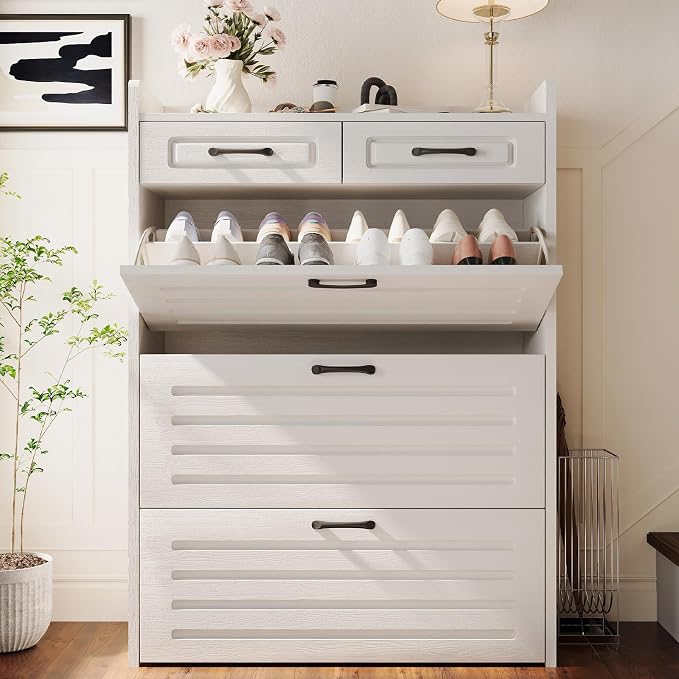 ODUWA Shoe Cabinet with 3 Flip Drawers and 2 Storage Drawers, Shoes Organizer by ODUWA