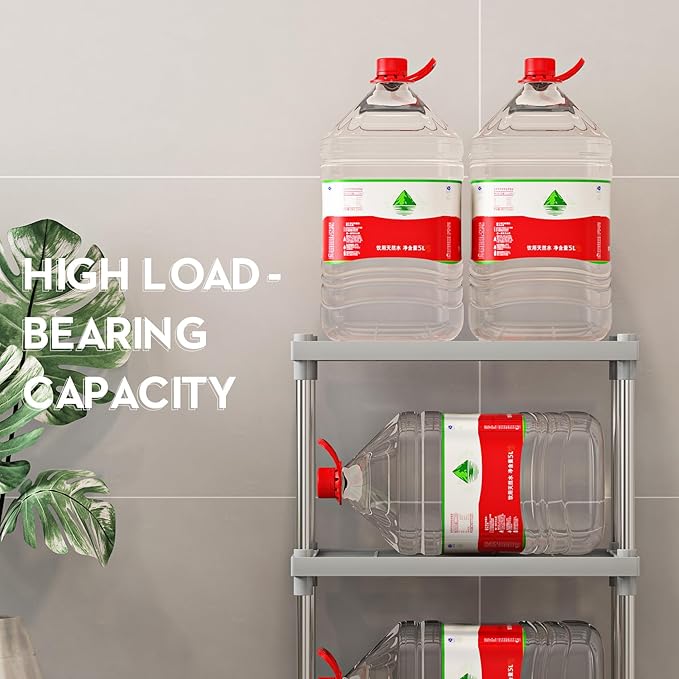 4 Tier Gray Plastic and Metal Standing Shelf Units, Durable Storage Shelves - Image 4