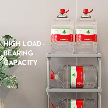 4 Tier Gray Plastic and Metal Standing Shelf Units, Durable Storage Shelves - Image 4