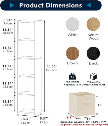 5 Cube Storage Organizer Single Row, Cube Shelf - Image 2