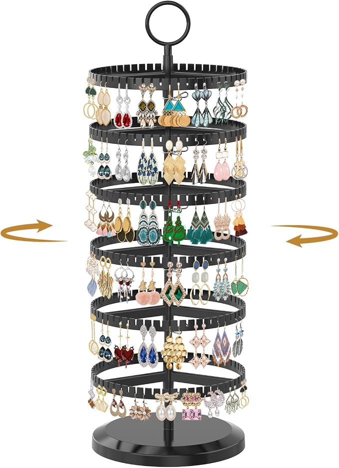 MODOWEY Rotating Earring Holder Organizer Adjustable Display, 6 Tiers Black | by MODOWEY