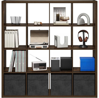 Furinno Cubicle 16-Cube Book Shelf, Extra Thick Frame Bookshelf, Amber Pine | - Image 8