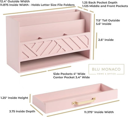 BLU MONACO | Pink Desk Organizers Wooden Mail Organizer - Image 2