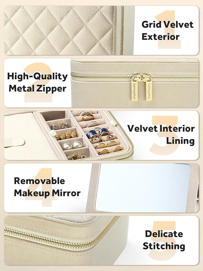 Velvet Travel Jewelry Box with Large Mirror, Double-Layer Jewelry Organizer Case - Image 5