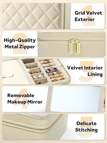 Velvet Travel Jewelry Box with Large Mirror, Double-Layer Jewelry Organizer Case - Image 5