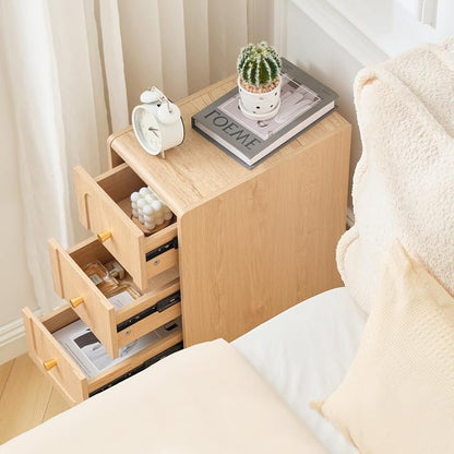 Narrow Nightstands with 3 Drawers, Wooden Farmhouse Bedside Tables, Slim End - Image 3