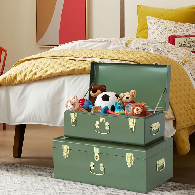 Vixdonos Metal Trunk Decorative Storage Box Set of 2 College Dorm Chest - Image 6