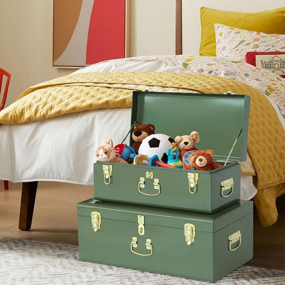 Vixdonos Metal Trunk Decorative Storage Box Set of 2 College Dorm Chest - Image 6