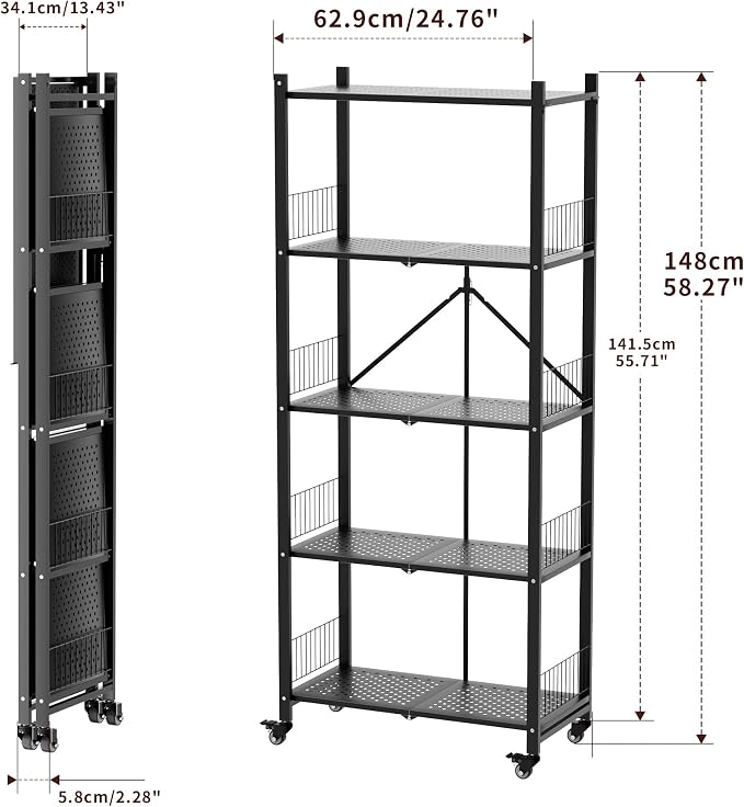 Heavy Duty Folding Shelves No Assembly, 5 Tier Metal Foldable Storage Shelves - Image 2