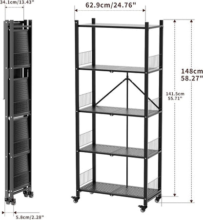 Heavy Duty Folding Shelves No Assembly, 5 Tier Metal Foldable Storage Shelves - Image 2