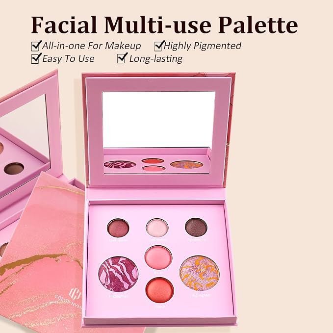 Color Nymph Face Makeup Palette, Glow & Matte Baked Trio Palettes -Highlighters - Image 2