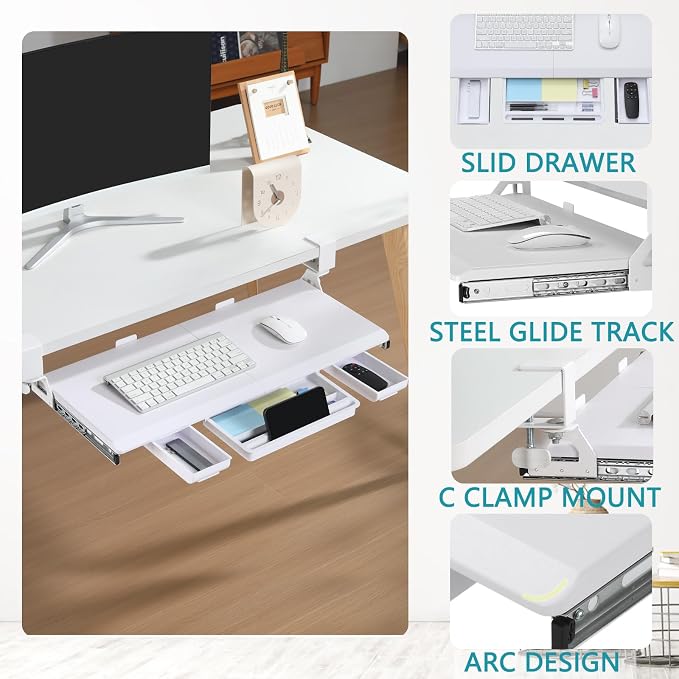 ETHU Keyboard Tray Under Desk, Pull Out Keyboard & Mouse Tray - Image 2
