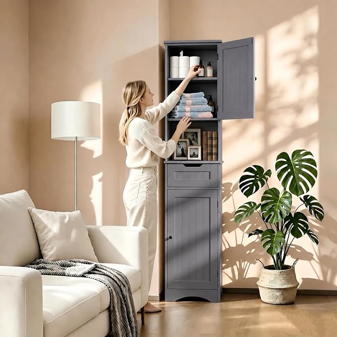 Gizoon 67” H Tall Bathroom Storage Cabinet, Narrow Storage Cabinet, Living Room - Image 3