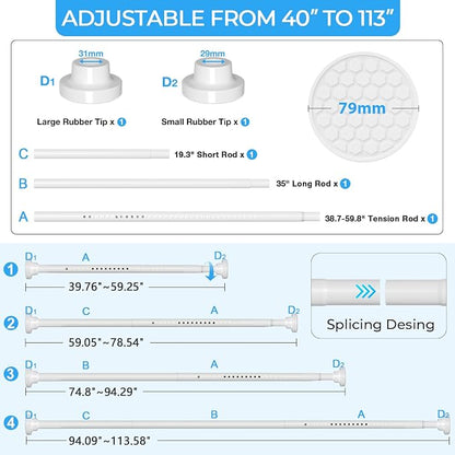 AIZESI Heavy Duty Tension Curtain Rod No Drilling, 40-113 Inch Adjustable - Image 2