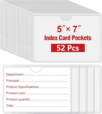 52 Pcs 5" x 7" Self Adhesive Index Card Pockets Label Pockets by BESARME