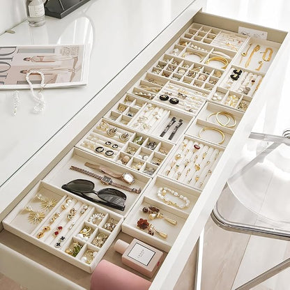 10 Pack Jewelry Organizer Tray Drawer Inserts Stackable Velvet Liner Dividers - Image 2