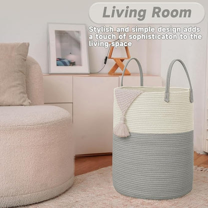 Large Woven Laundry Basket Hamper, 80L Cotton Rope Storage Bin - Image 3