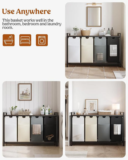 Lulive Laundry Hamper with Shelf, Laundry Basket 4 Section, Laundry Sorter - Image 7