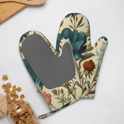 Floral Print Oven Mitts Set of 2, Heat Resistant Silicone Oven Mittens Gloves - Image 9
